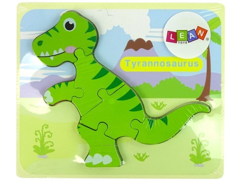 Drewniane Puzzle Dinozaur Isanosaurus Tyranosaurus Zielony LEAN TOYS