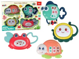 Dziecięcy Zestaw Grzechotek 4 Sztuki Żółw Rybka Zwierzęta Morskie Gryzak LEAN Toys