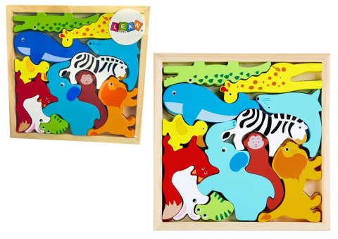 Drewniane Puzzle Zwierzęta Do Dopasowania Lew Królik LEAN Toys