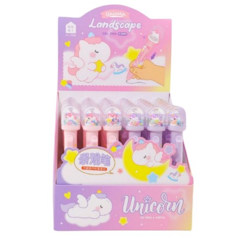 Długopis Z Kopułą Brokat Figurka Jednorożca Niebieski Tusz 0.5mm LEAN