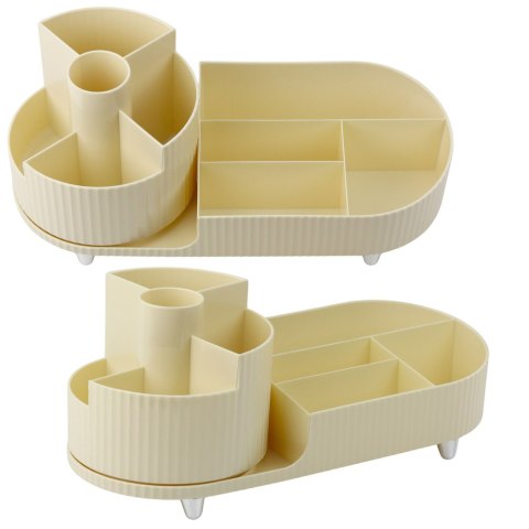 Organizer Wielofunkcyjny Na Kosmetyki Biurko Obrotowy Pojemny Beżowy LEAN