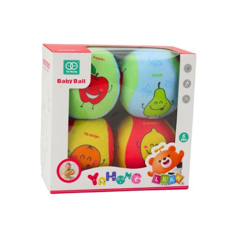 Zestaw Miękkich Piłeczek Dla Malucha Owoce Kolorowe 4szt LEAN Toys