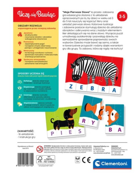 Gra edukacyjna Puzzle Moje Pierwsze Słowa Uczę się Bawiąc Język Polski Clementoni 50770 Clementoni