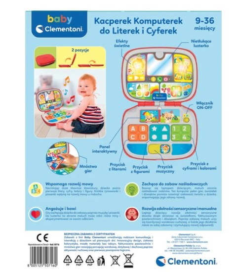 Interaktywny Laptop Komputerek Kacperek do Literek i Cyferek Język Polski Clementoni 50716 Clementoni