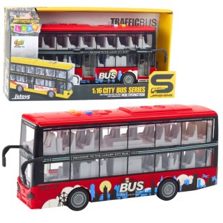 Autobus Miejski Piętrowy 1:16 Napęd Światła Dźwięki Czerwony LEAN Toys