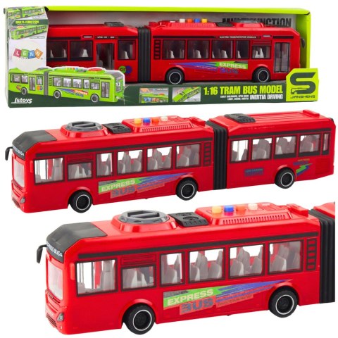 Autobus Przegubowy Otwierane Drzwi Światła Dźwięki Czerwony 1:16 LEAN Toys