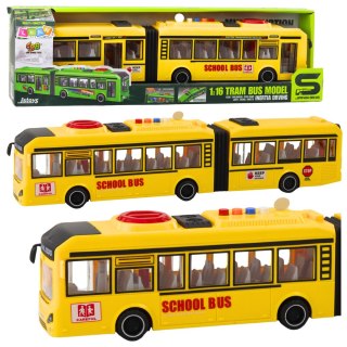 Autobus Przegubowy Szkolny Otwierane Drzwi Światła Dźwięki Żółty 1:16 LEAN Toys