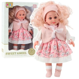 Lalka Sweet Angel W Różowej Sukience W Kwiatki Bezrękawnik Opaska 36cm LEAN Toys